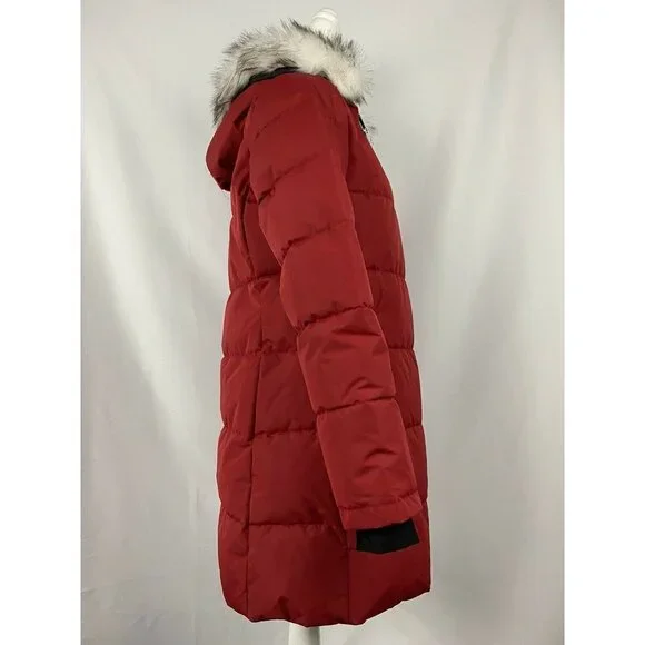 Halifax HFX Women's Hooded Faux-Fur-Trim Puffer Coat, Red, S